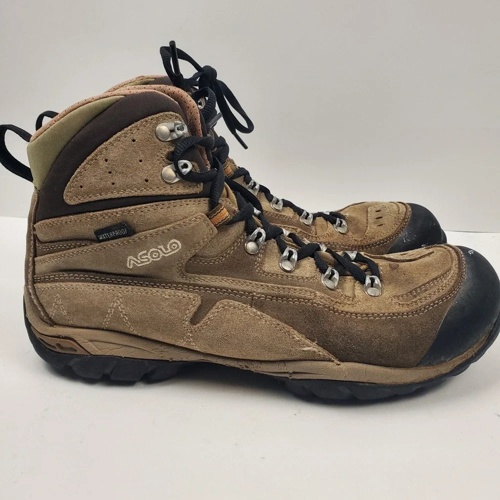 Asolo Hiking Boots Mens 9.5‎ Brown Nubuck Leather Vibram Sole Waterproof Camping